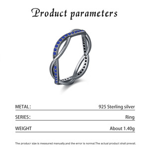S925 <b>Silver</b> Geometric <b>Eternity</b> Band <b>Ring</b> With Sapphire Pave Setting Rhodium Plated Minimalist Design Unisex Everyday Wear - Product Image 2