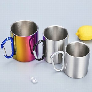 Tasse de camping sportif à double paroi isolée en acier inoxydable 304 avec logo personnalisé Poignée mousqueton pour gobelet de café en acier inoxydable - Product Image 5