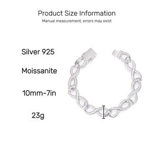 Gra chứng nhận moissanite Iced ra 10mm 925 bạc hình học liên kết Vòng đeo tay Kim Cương Tester vượt qua sang trọng Bling cho nam giới phụ nữ - Product Image 3