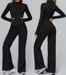 ชุดออกกำลังกายผู้หญิง 2 ชิ้น เสื้อแจ็คเก็ต + กางเกงขายาวทรงกว้าง ชุดเทนนิส ชุดจ็อกเกอร์ เนื้อผ้านุ่ม สวมใส่สบาย เหมาะสำหรับพิลาทิส ยิม โยคะ ปี 2026 - Product Image 1