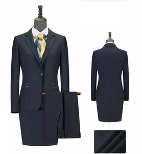 חליפת שמלת כיס יחיד עם פרווה מלאכותית כחול כהה לנשים באיכות גבוהה