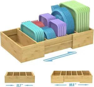 可扩展的竹制食品容器盖组织器橱柜盖组织器