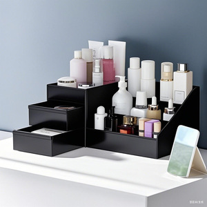 Organisateur de cosmétiques de bureau en PP noir avec tiroirs, boîte de rangement multifonctionnelle pour maquillage, capacité 2, pour salle de bain et bureau - Product Image 4