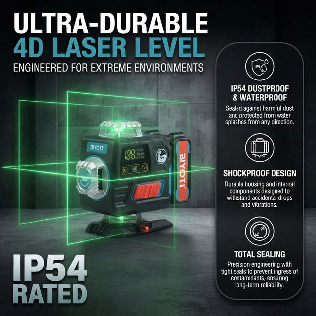 Biyoti BYT-4E 16 Lines Green Laser Level Self Leveling 4D Professional Remote Control Digital LCD 3 Degree Sensitive Kit