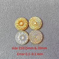 Perhiasan Mutiara Pola Bunga Matahari Ukiran CNC Laris Manis, Cangkang Alami untuk Kalung & Gelang DIY