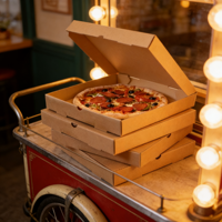 Boîte à pizza en carton ondulé rigide personnalisée de 7 à 18 pouces, vente en gros, avec matériaux recyclés et pelliculage brillant pour la restauration rapide et les collations