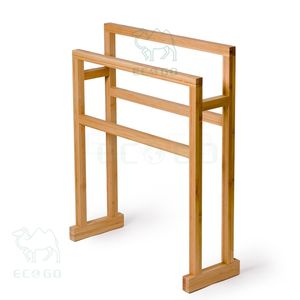 Moso Bamboo Double <strong>Towel</strong> Bar Stainless Steel <strong>Rail</strong> <strong>Wooden</strong> <strong>Towel</strong> Ladder With 2 <strong>Rails</strong> <strong>Wooden</strong> <strong>Towel</strong> Rack - Product Image 2