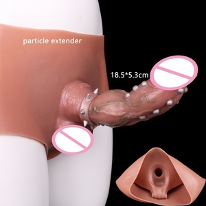 SXXY Silicone Pants Penis Extender Particle Reusable Condom Hollow <b>Dildo</b> Cock Sheath Penis Enlargement Extender Sleeve Sex Toys - Product Image 1