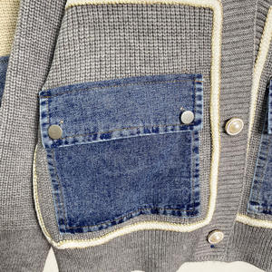 Nuevo producto Patchwork Deinim <span class=keywords><strong>cuello</strong></span> en V bolsillo tejido diseño suelto sensación temperamento todo-fósforo abrigo de <span class=keywords><strong>pelo</strong></span> mujer suéter cárdigan - Product Image 2