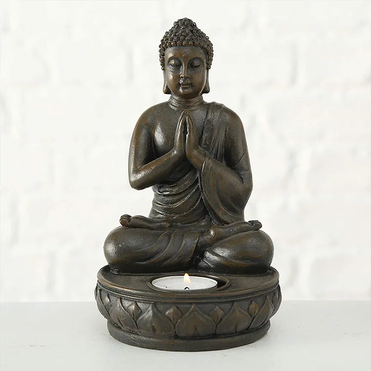 Green Square Buddha Candle Holder Zen Tealight Holder 10cm Decorative Plastic 
