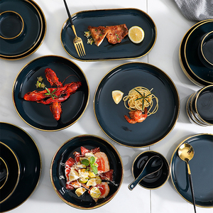 Bộ đĩa ăn sứ men màu Bắc Âu viền vàng, khuyến mãi nóng, bền vững, thân thiện với môi trường, dùng cho Giáng sinh - Product Image 2