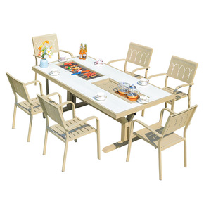 Ensemble de table de jardin en aluminium pour 6 personnes avec barbecue intégré pour cour et patio - Product Image 1