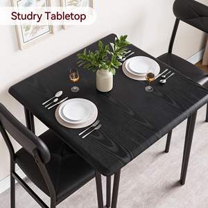 Ensemble de table à manger pliable <span class=keywords><strong>industrielle</strong></span> en métal noir 2 pièces, coins arrondis, table carrée spacieuse, 2 chaises rembourrées, appartement - Product Image 2