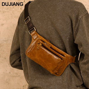 Dujiang Genuine Leather Chest <b>Bag</b> Men's Crossbody Waist <b>Bag</b> Outdoor Casual Durable Wear Resistant Solid Color <b>Summer</b> 2025 - Product Image 1