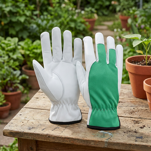 Guantes de Seguridad de Cuero PU Blanco y Verde con Puntas Antideslizantes y Muñequera Elástica para Uso General - Product Image 4