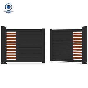 Panel de listones negros con incrustaciones de grano de madera simétrico, entrada personalizada para patio de villa, puerta de entrada de aleación de aluminio - Product Image 1