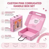 Boîtes d'expédition personnalisées en carton ondulé rose avec poignée intégrée en corde pour coffret cadeau beauté, emballage e-commerce de cosmétiques