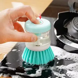 New Style Kitchen Pot Brush Short Handle Automatic Liquid Dispenser Cleaner Cleaning Pot Brush Household Decontamination