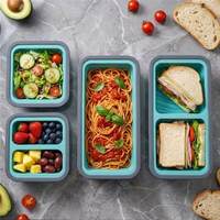 Opvouwbare luchtdichte siliconen lunchbox met compartimenten, klikdeksel, lekbestendig, geschikt voor vriezer en magnetron, ruimtebesparend, bento
