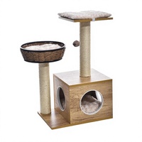 Arbre à chat en bois massif, tour multi-niveaux avec poteau à gratter en sisal pour chats d'intérieur, vente en gros OEM