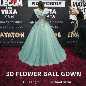 Modern 2023 High Quality A-Line <strong>Ball</strong> <strong>Gown</strong> 3D Flower Appliques Tulle Deep V-neck Lace-up Formal Evening Party Dress for <strong>Women</strong> - Product Image 2