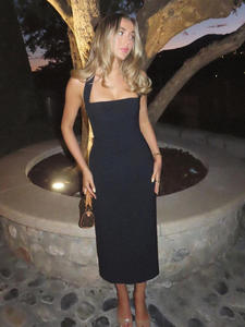 OuYaan düğün doğum günü partisi yaz kadın Y2K giysi 2025 zarif Halter siyah Backless seksi Bodycon Maxi balo elbise - Product Image 4