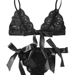 Grosir Set Lingerie renda rajut seksi Valentine dua potong pakaian dalam Bra Underwire wanita dengan bodysuit Shapewear - Product Image 2