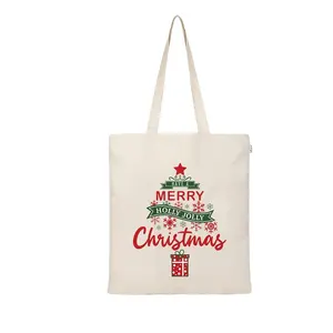 Venta al por mayor de tamaño personalizado de moda Eco Reutilizable Feliz Navidad Vacaciones de compras de un hombro bolsas de mano de algodón