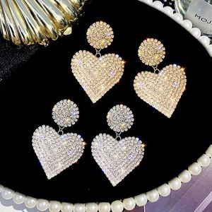 Luxury Design Women Girls Cute Gold Silver Heart Statement <b>Earring</b> <b>Bling</b> Rhinestone Paved Heart Drop <b>Earrings</b> - Product Image 1