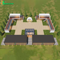 Véranda extérieure moderne de luxe de 20 pieds, maison en verre de style cabane avec design coulissant, structure en acier et toit plat imperméable pour villas