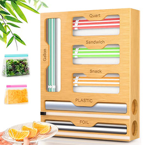 Accessoires de <span class=keywords><strong>cuisine</strong></span> 6 en 1 Distributeur de sacs à fermeture éclair Sac à fermeture éclair en bambou Organisateur de <span class=keywords><strong>rangement</strong></span> <span class=keywords><strong>Tiroir</strong></span> avec distributeur d'emballage - Product Image 1