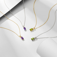 Collier pendentif en argent S925 avec améthyste et péridot pour femme, chaîne couleur or, pierre rectangulaire violette, clavicule
