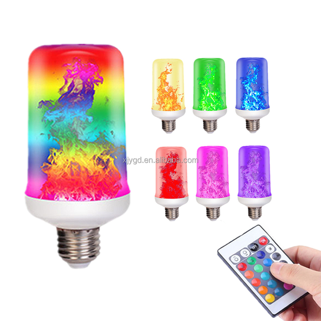 RGB Flame Effect Light Bulb LED Multicolored Flickering Flame Lamp with Remote Control for KTV Bar Garden Festival Decoration