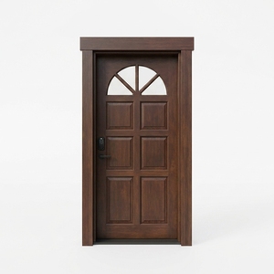 Puerta de Entrada Principal de Madera Sólida de Nogal Oscuro Estilo Americano con Inserto de Vidrio con Ventilador y Cerradura Inteligente - Product Image 1
