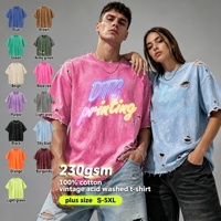 T-shirt en coton 230 GSM délavé à l'acide, coupe oversize, bords effilochés, style vintage, personnalisable, impression DTG, streetwear rétro