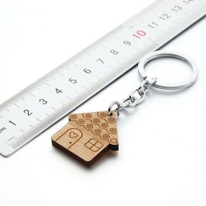 Housewarming Gift Favors House Design <b>Key</b> Chain Wood Keychain Home <b>Key</b> <b>Ring</b> Decoration House Keychain - Product Image 3