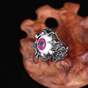 Anel punk prateado antigo, anel de aço inoxidável, da moda, retrô, de crânio, olho diabólico, punk para homens - Product Image 3
