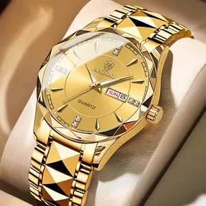 BINBOND นาฬิกาข้อมือของแท้สำหรับผู้ชาย,นาฬิกาข้อมือสเตนเลสสตีลสีทองหรูหรากันน้ำสำหรับธุรกิจ Relogio Masculino