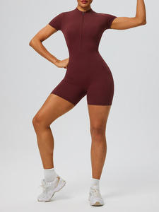 JY 2026 New Summer Yoga <strong>Jumpsuit</strong> <strong>for</strong> <strong>Women</strong> Half Zip <strong>Short</strong> Sleeve One Piece Workout Romper Side Pocket Stretchy Athletic Bodysuit - Product Image 3