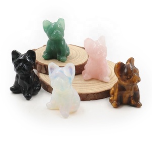 2 Inch Natural Stone Crystals Healing Stone Carved Animal Dog Figurines Statue Crystal Carving Crafts for Home Decoration