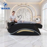 Cama de Spa Japonesa Eléctrica de Lujo Moolin con Cascada, Lavacabezas, Masaje y Pedicura, Cama Facial, Mobiliario para Salón de Belleza