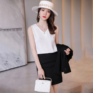 V Neck White Camisole Women Solid Color Chiffon Sleeveless Top Office Wear 2025 Spring Summer New Style Layering Under Suit - Product Image 1