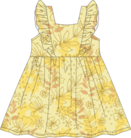 Robe d'été personnalisée imprimée, douce pour la peau, confortable, ton jaune frais, style mignon, pour les sorties quotidiennes des bébés et des petites filles