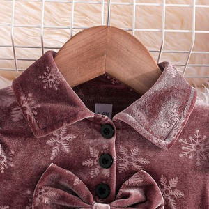 Gaun anak perempuan beludru Natal, gaun lengan panjang kasual pita renda musim gugur musim dingin <span class=keywords><strong>3</strong></span>-36 bulan - Product Image 5