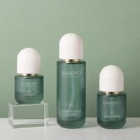 Juego de Envases Cosméticos de Vidrio Esmerilado Verde Oscuro de Lujo, Botellas Vacías con Bomba de Presión para Loción, Spray y Suero, Frascos para Crema de 30g y 50g