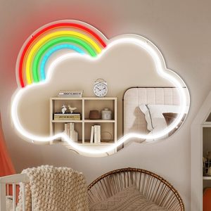 Panneau de miroir au néon arc-en-ciel nuage, panneau de miroir mural coloré mignon avec gradation pour chambre, commode, décoration de chambre d'enfants - Product Image 1