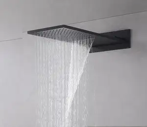 Luxury Brass White Black Waterfall Shower Rainfall Shower System Rain Bathroom Thermostatic Concealed Shower Mixer Set