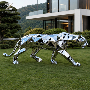 Scultura Geometrica di Leopardo in Acciaio Inossidabile, Statua di <span class=keywords><strong>Pantera</strong></span> Lucidata a Specchio per Ingressi di Ville, Hotel e Decorazioni da Giardino - Product Image 6