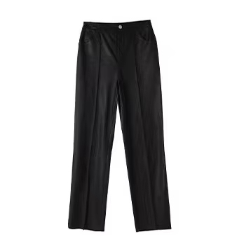 Wholesale Black Straight Leather Long Pants Stylish Windproof Female Genuine Leather Trousers