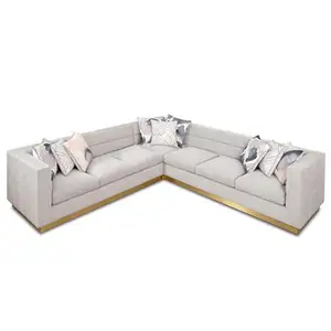 Pabrik Harga Grosir OEM/ODM Desain Modern Dasar Logam Mewah Sekat Sudut 6 Kursi Bentuk L Sofa